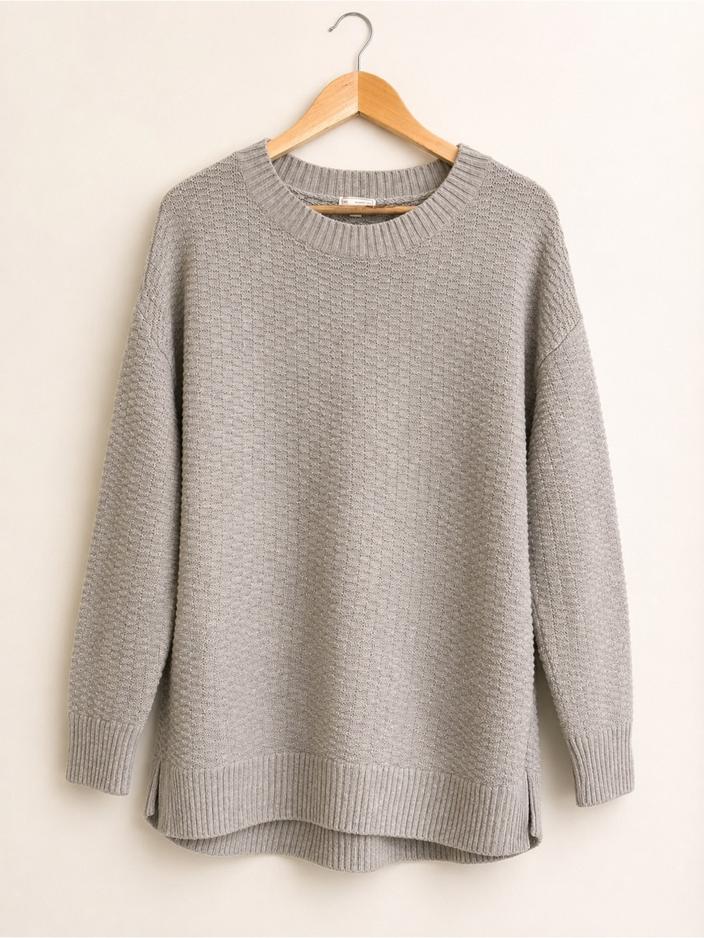Gap Women’s Gray Textured Knit Cotton Sweater Size Large Crew Neck Tunic